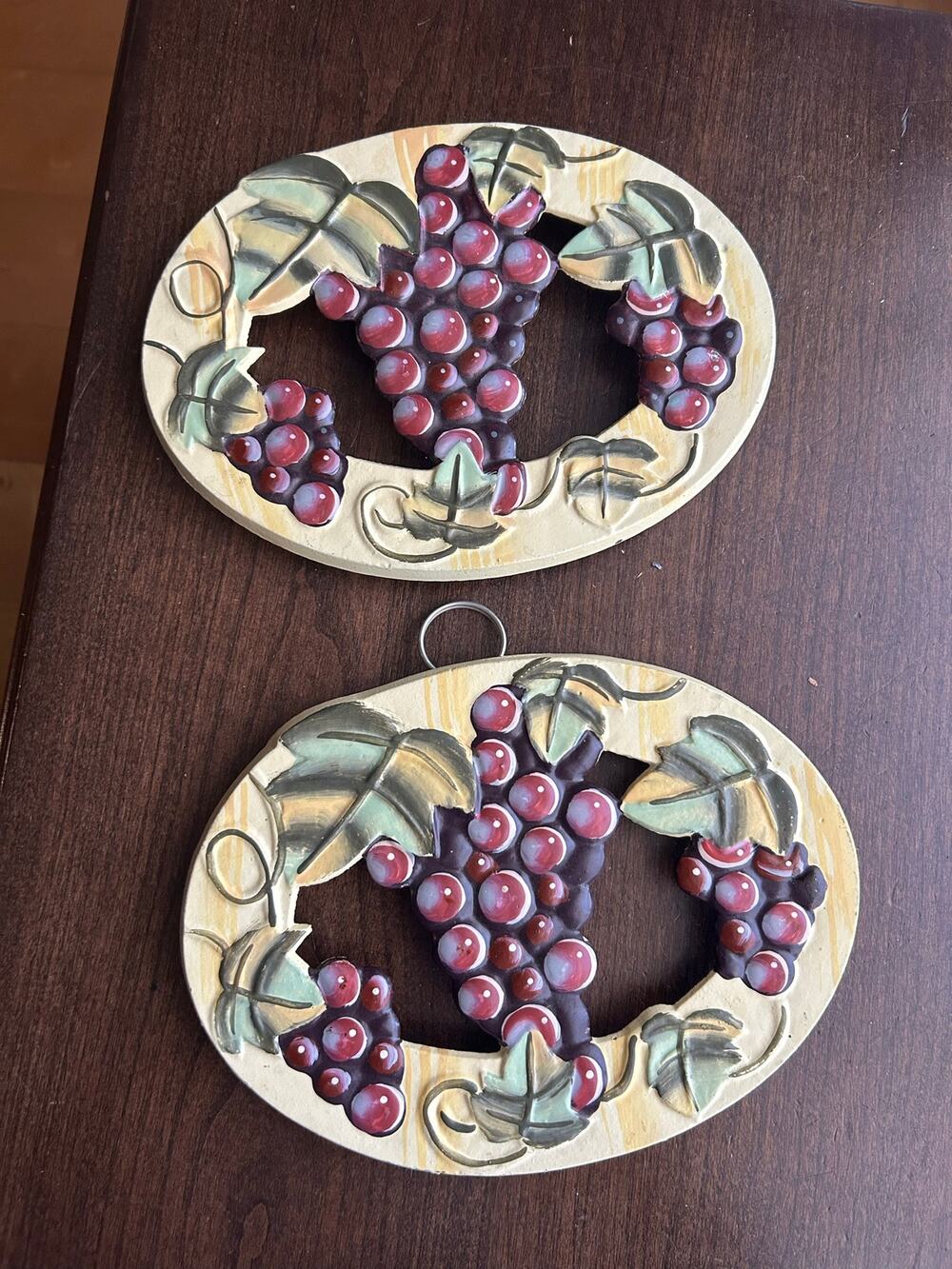 Vintage Set of two metal grape trivets wall hanging decor